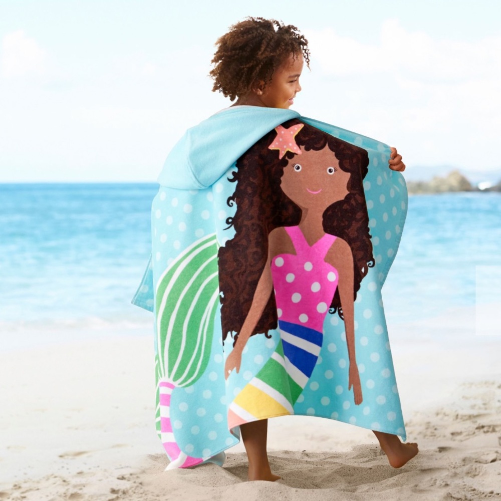 Pottery Barn Kids Rainbow Mermaid Kid Beach Hooded Towel Pink NWT